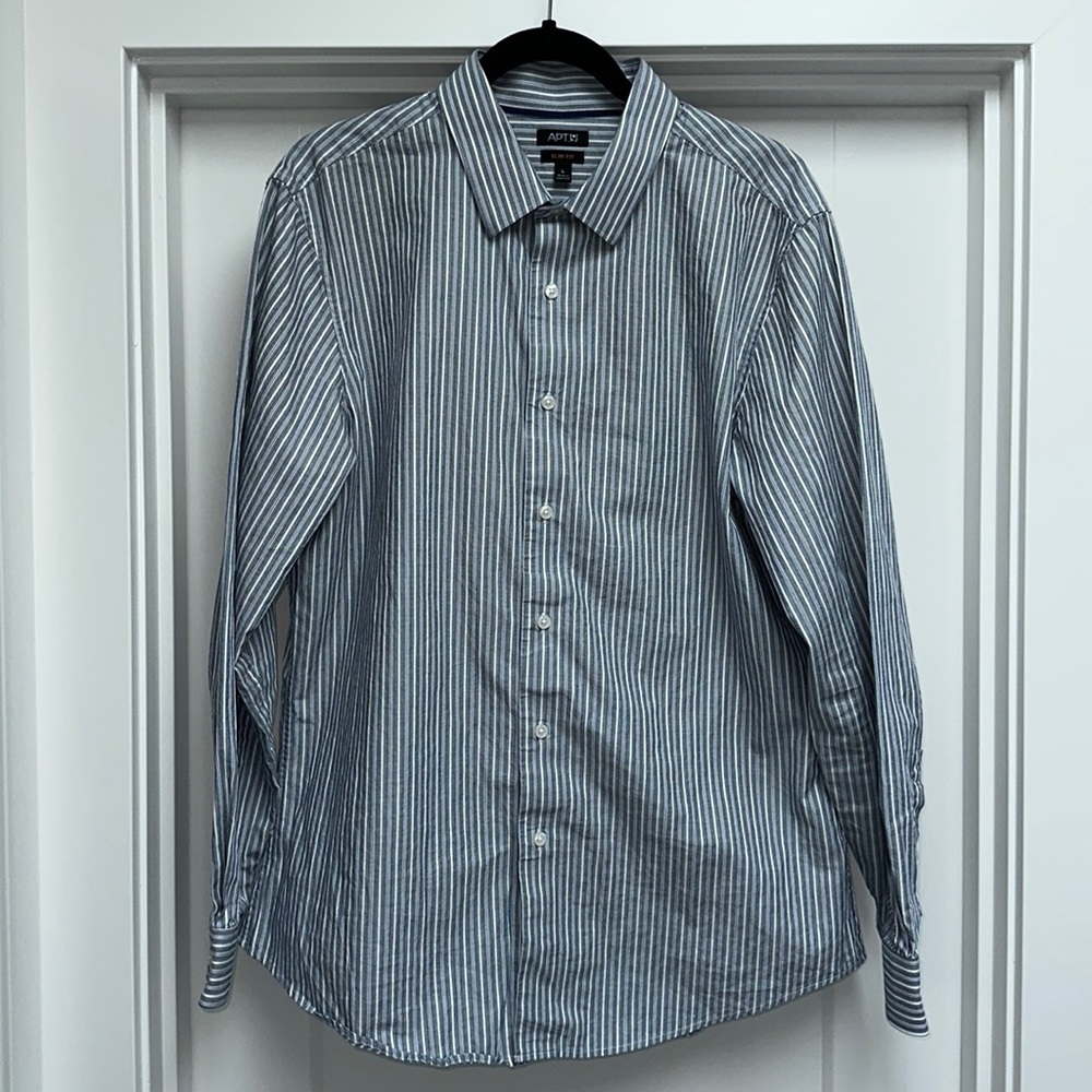 Blue and White Striped Dress Shirt